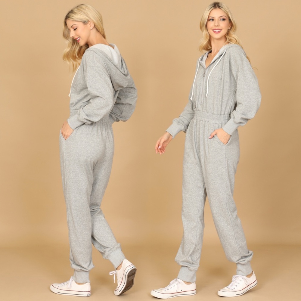 Gray Hooded Jumpsuit in grey - Picture 3 of 4